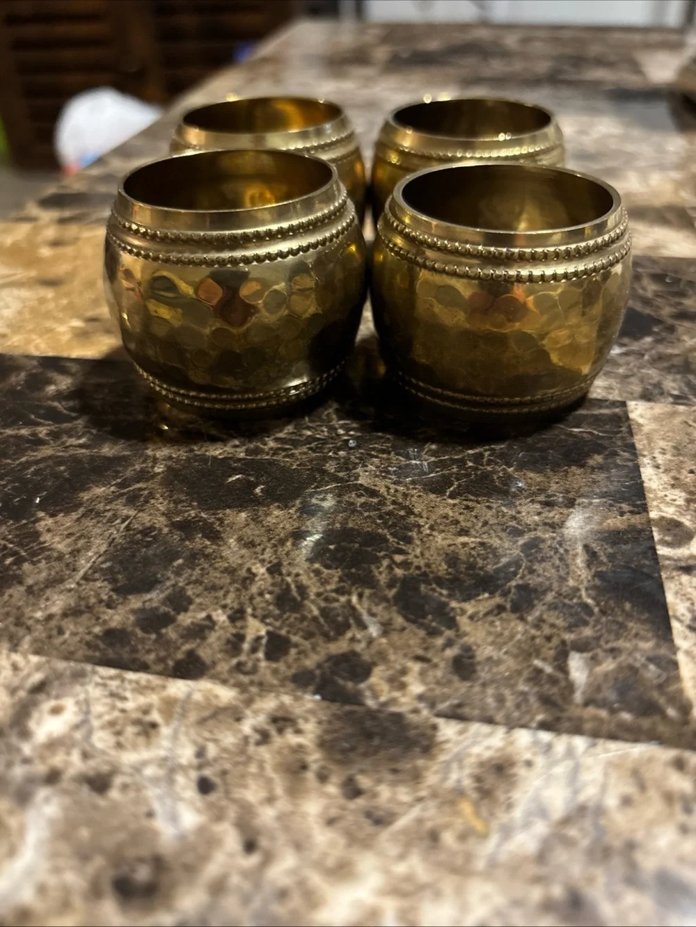 Brass Hammered Napkin Rings - Gold Set of 4